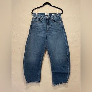 FRAME - The Bubble Blue Jeans Cropped, Barrel Leg, High Rise
